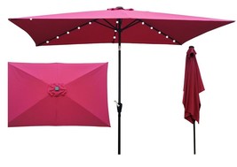 10 x 6.5t Rectangular Patio Solar LED Lighted Outdoor Umbrellas with Crank - £96.42 GBP