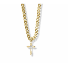 14K Gold Over Sterling Silver Wheat Ends Cross With Stone Necklace &amp; Chain - £63.79 GBP