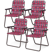 4 Pieces Folding Beach Chair Camping Lawn Webbing Chair-Red - Color: Red - $2,776.29 MXN