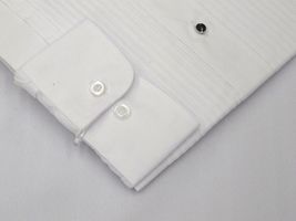 Men's Tuxedo shirt Milani  Lay-down Collar Formal Pleated Front Wedding White image 4