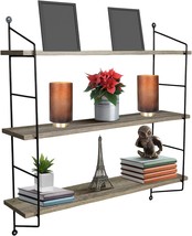 Sorbus® Floating Shelf With Metal Brackets — Wall Mounted Rustic, 3-Tier – Grey - £34.35 GBP