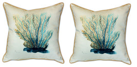 Pair of Betsy Drake Blue Coral Large Pillows 18 Inch x 18 Inch - £70.05 GBP