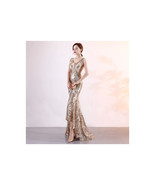 Gold Sequin Glitter Dress   Formal Evening Gown Floor Length Ball Gown B... - £176.98 GBP