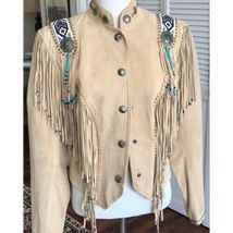 Women&#39;s Western Wear Leather Cowgirl Coat Handmade Indian Studs Beaded J... - £71.67 GBP+