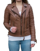 Women&#39;s Genuine Lambskin Real Leather Jacket Slim fit Biker Jacket For Women-012 - £93.58 GBP