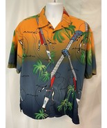 Hawaiian Aloha Palm Trees Guitars Travel Box Office Island Shirt Men&#39;s L... - £14.76 GBP