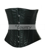 Black Real Leather Underbust Corset Full Steel Boned Spiral Basque Lacin... - $1,383.14 MXN