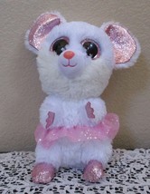 Ty Beanie Boos Nina Medium 9&quot; White Mouse Big Pink Sparkle Eyes No Tag - £6.61 GBP