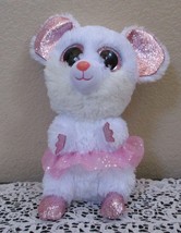 Ty Beanie Boos Nina Medium 9&quot; White Mouse Big Pink Sparkle Eyes No Tag - $8.41