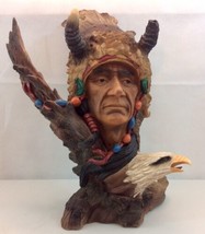 Native American Indian Chief With Eagle Faux Wood 12&quot; Tall - £23.86 GBP