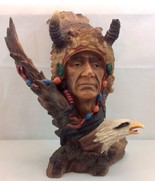 Native American Indian Chief With Eagle Faux Wood 12&quot; Tall - £23.76 GBP