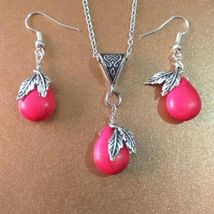 Pink Turquoise Silver jewelry set necklace earrings Victorian jewelry se... - €45,04 EUR