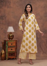 Trendy Women Cotton Block Print  A-Line Kurta / Kurti / Tunic With Palaz... - £30.91 GBP