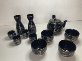 Vintage Fine China Oriental Sake And Tea Set For 4 Birds Beautiful Japan - £45.90 GBP