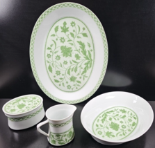 5 Pc Mikasa Coleen Hostess Set Vintage Floral Green Creamer Bowl Retro Japan Lot - £99.32 GBP