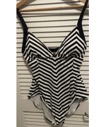TOMMY BAHAMA One Piece Swimsuit Size 14 Black White Stripes - $21.59