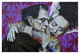 Undying Love Monster Frankenstein &amp; Bride Fine Art Print Lithograph by Mike Bell - £17.54 GBP+