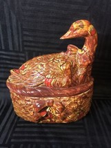 Vintage lidded Duck ceramic dish reddish brown country kitchen farmhouse... - £13.87 GBP