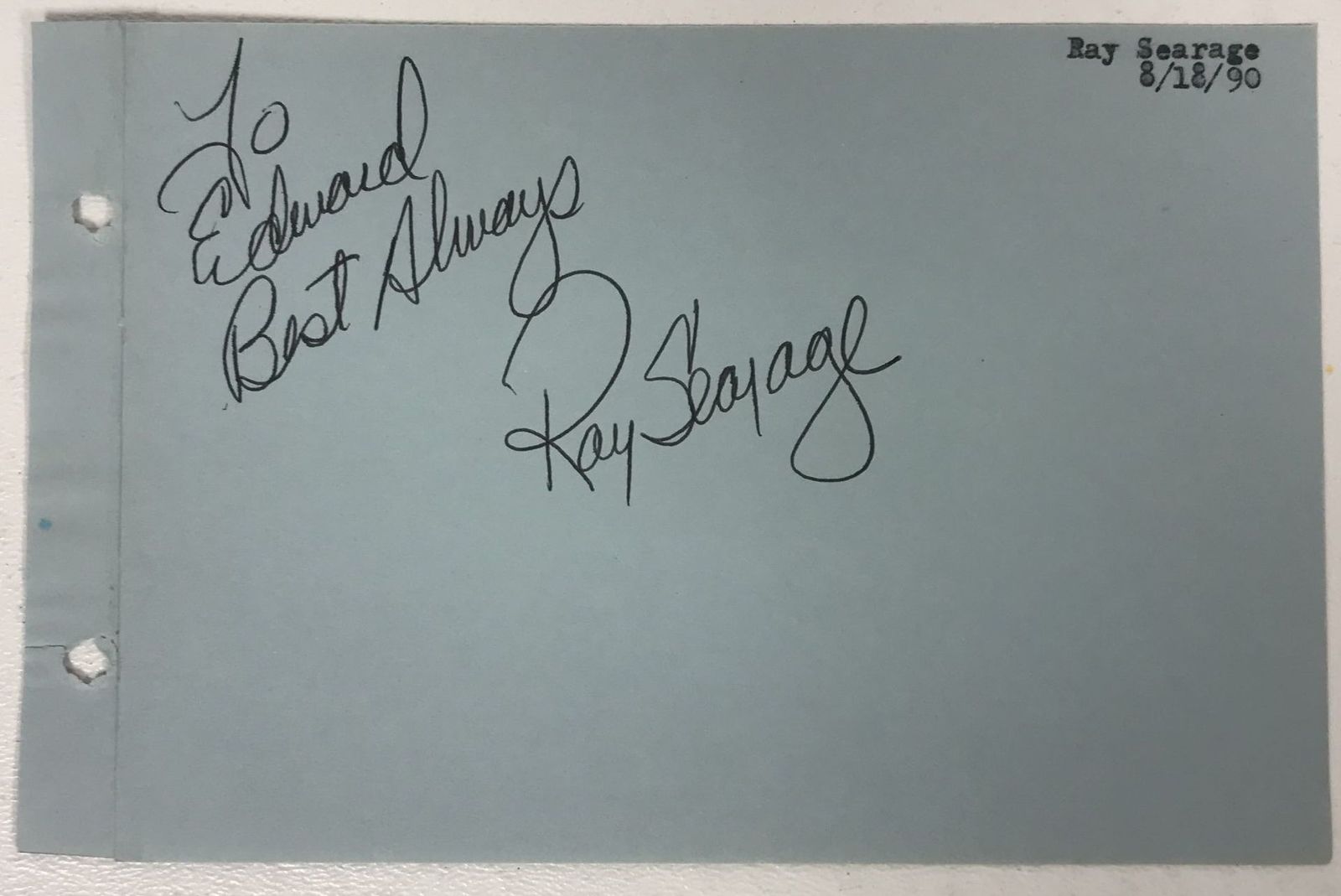 Ray Searage Signed Autographed Vintage 4x6 Signature Page - $15.00
