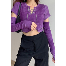  Crop Top with Detachable Sleeves   Tie Dye Purple Chain drawstring - $27.80