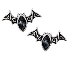 Viennese Nights Dark Crystal Bat Surg Steel Studs Earrings Alchemy Gothi... - $25.95