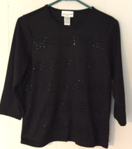 Rebecca Malone blouse size S women black 3/4 sleeves beaded - $9.85