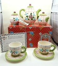 Mary Engelbreit Rose Patch Child&#39;s Tea Set By Enesco 1998 Set of 7 - £39.10 GBP