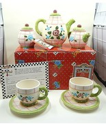 Mary Engelbreit Rose Patch Child&#39;s Tea Set By Enesco 1998 Set of 7 - £39.33 GBP