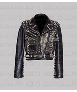 New Woman Black Punk Silver Spiked Studded Brando Style Cowhide Leather ... - $429.99