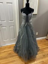 Elegant Strapless Gray Formal Gown with Floral Embroidery 14 - $198.00