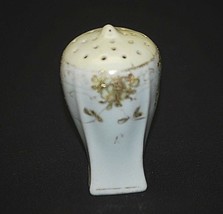 Old Vintage Porcelain Single Salt or Pepper Shaker White &amp; Custard w Gold Trim - £7.73 GBP