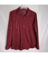 Barabas Shirt Mens XLarge Burgundy Metallic Ribbon Button-Up Long Sleeve... - $799.37 MXN