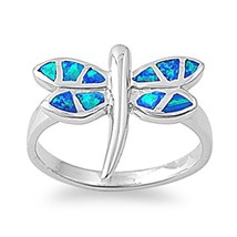 Opal Ring Sterling Silver October Blue Simulated Opal Ring - £44.75 GBP+