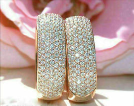 3.00 Ct Round Diamond Pave Set Huggie Hoops Wedding Earrings 14k Rose Gold Over - £91.30 GBP