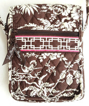 VERA BRADLEY Handbag Purse-Brown White-Shoulder Strap-Zippers-Floral-Qui... - $37.39