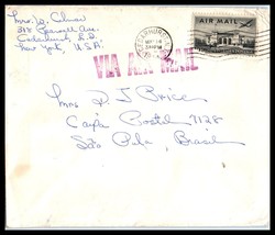 1954 NEW YORK Air Mail Cover - Cedarhurst to Sao Paulo, Brazil FL1 - £2.32 GBP