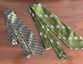 Lot 2 Vintage 70s Ties Acetate Polyester Olive Green Blue Stripes - £6.85 GBP