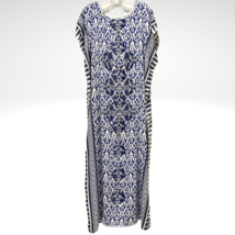Floral Geometric  Kaftan Maxi Coverup Boatneck Boho Lounge Dress Womens One Size - £15.71 GBP