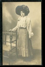 Vintage Photo Postcard RPPC Young Lady Large Hat Fancy Shirtwaist Edwardian UK - $12.86