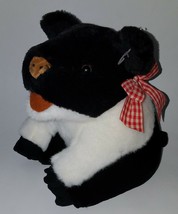 Fiesta Black White Pig Plush 10&quot; Stuffed Animal Toy Red Gingham Bow - £21.77 GBP