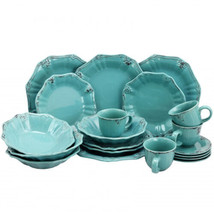 Elama Fleur De Lys 20-Piece Dinnerware Set in Turquoise - £77.31 GBP