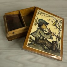 Vintage W. Germany Small Wooden 6” x 5” music box with Hummel “popcorn” *READ - £15.79 GBP