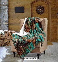 TEAL CAMO WOODS Camouflage Sherpa Luxury Light Weight Soft Blanket 50" x 70"