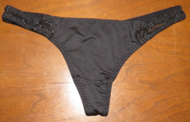 Donna L&#39;Oren Black Stretchy Thong, Lace Inset, Size XL - £7.86 GBP