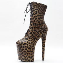 20CM High Heel Exotic Pole Dancing Leopard Print Ankle Boots Size36-43 - £125.09 GBP