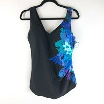 Swimsuits for All Swim Dress One Piece Molded Cups Floral Blue Black Size 20 - £30.84 GBP