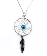 Vtg Southwestern Sterling Silver Turquoise Dreamcatcher Necklace 925 Box... - $33.66