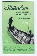 SS Statendam Passenger List of Members West Indies Cruise 1937 Holland A... - $39.56