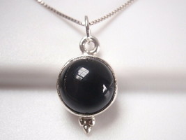 Round Black Onyx with Triple Dot Accent 925 Sterling Silver Pendant - $8.99