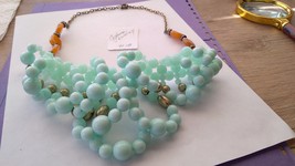 Blue pearls simulated gemstone colored costume handmade cluster strand n... - $27.00